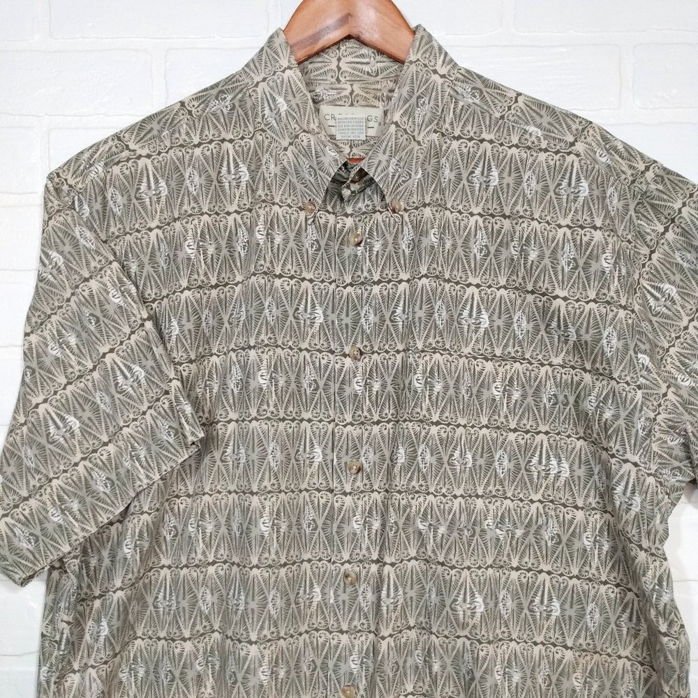 Crossings men's olive color tropical print short sleeve button shirt XL